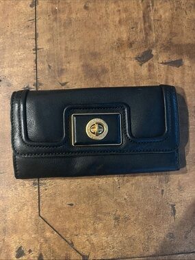 Marc by Marc Jacobs Black Leather Turn-Lock Wallet with Gold Hardware